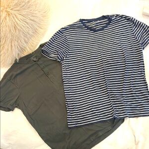Two J. Crew t shirts. Striped Blue and White Shirt and Hunter green